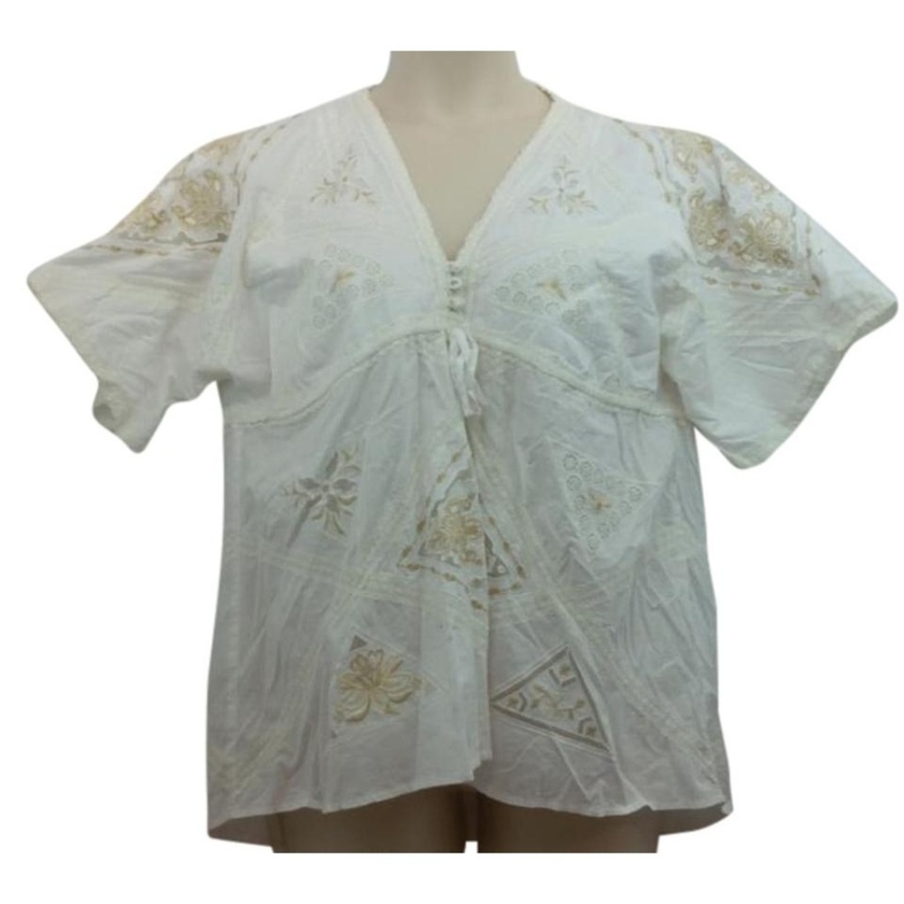 Karta Embroidered White Cotton L Blouse